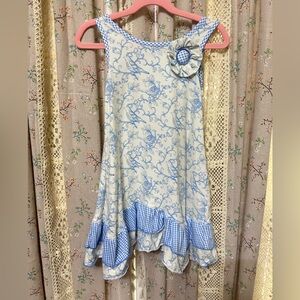 Tara Collection Blue Toile Bird Dress Size 5 Boutique